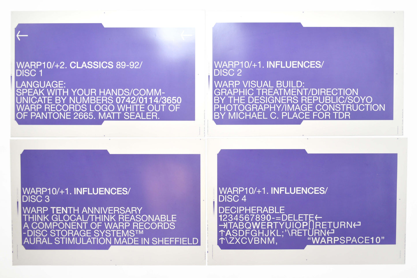 Warp10+3 Classics 89-92 Disc 1, Warp 10+1 Influences Disc 2-4 - Set of 4 Printers Proofs