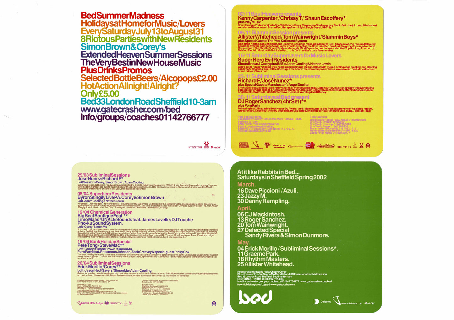 Bed - Bed Summer Nights Dream, Or Dead, Bedlam!, Spring - Flyers