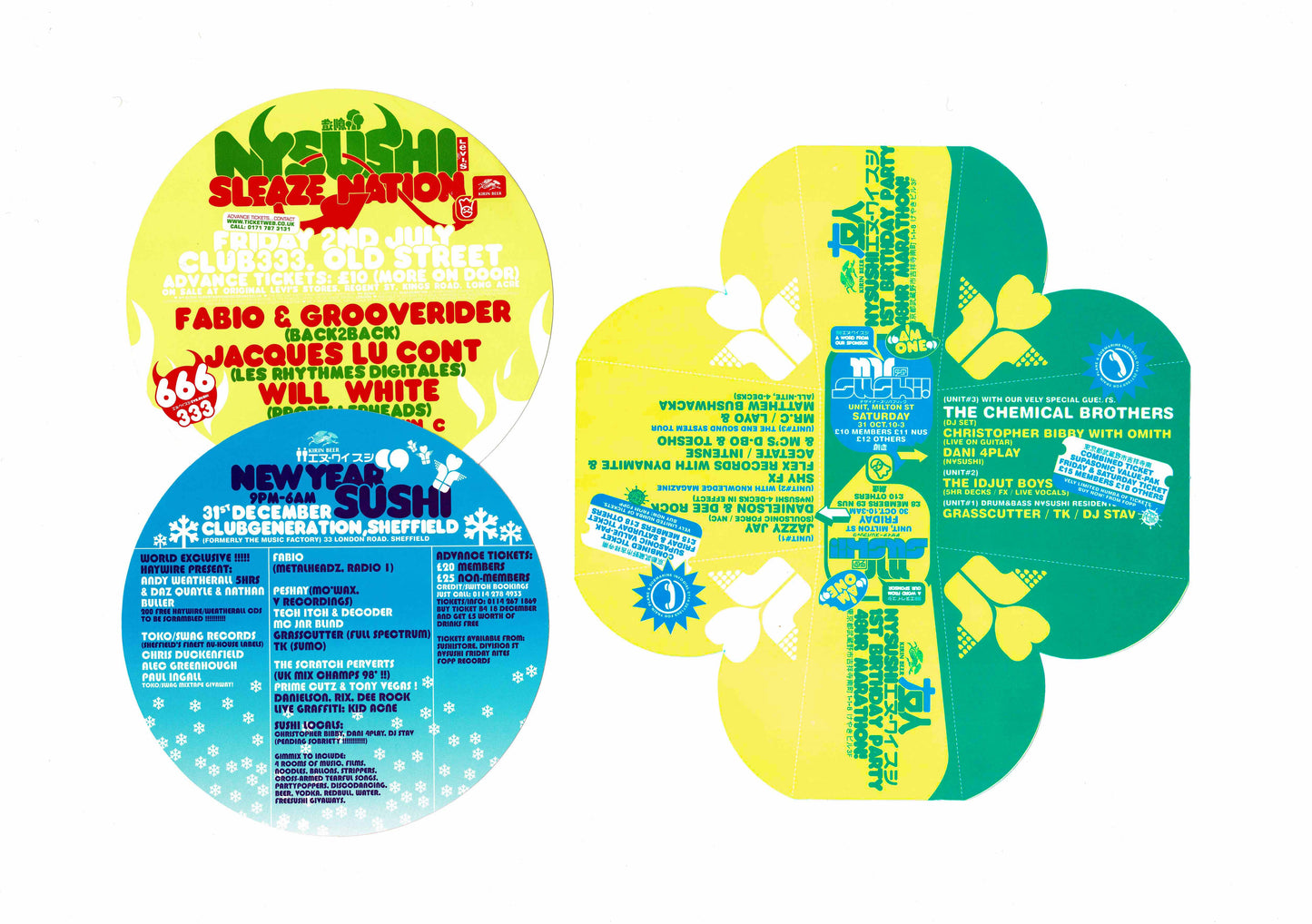 NY Sushi - Sleaze Nation, New Year, "I am One" - Set of 3 Flyers