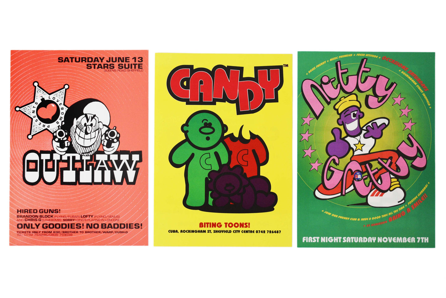 Old Skool - Outlaw, Candy, Nitty Gritty - Flyers