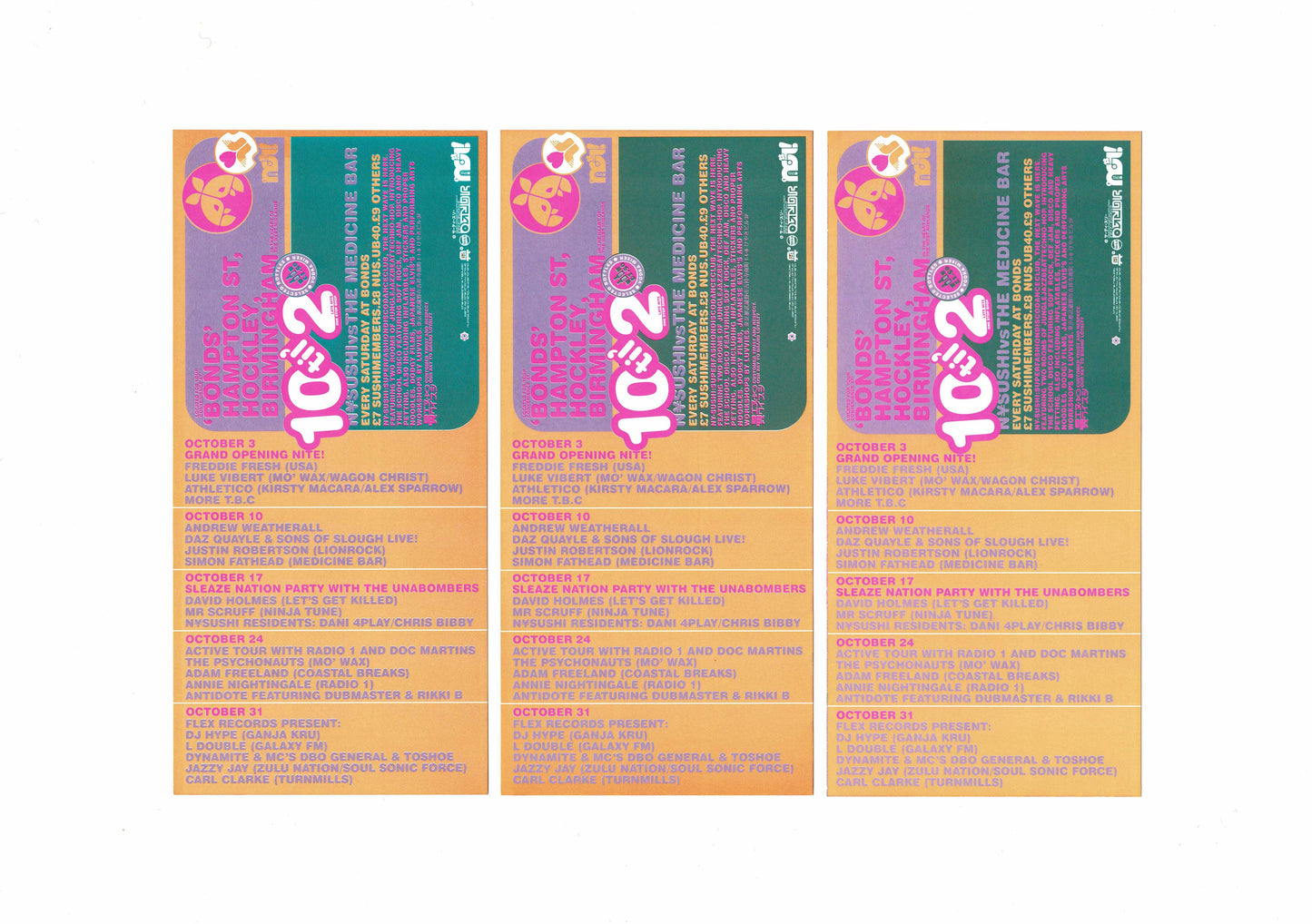 NY Sushi vs The Medicine Bar - Set of 3 Flyers