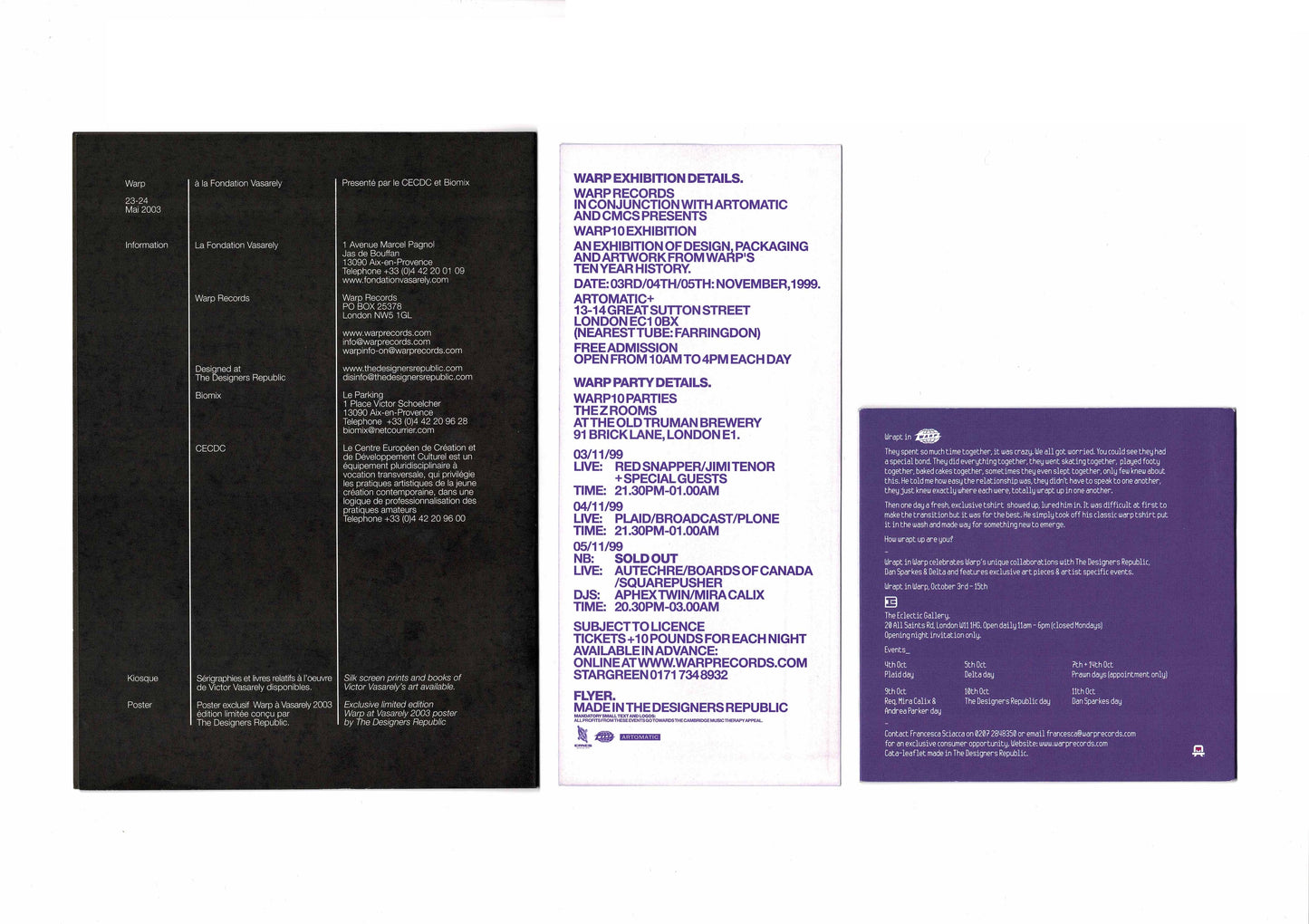 Warp - Exhibition, Wrapt - Set of 3 Flyers