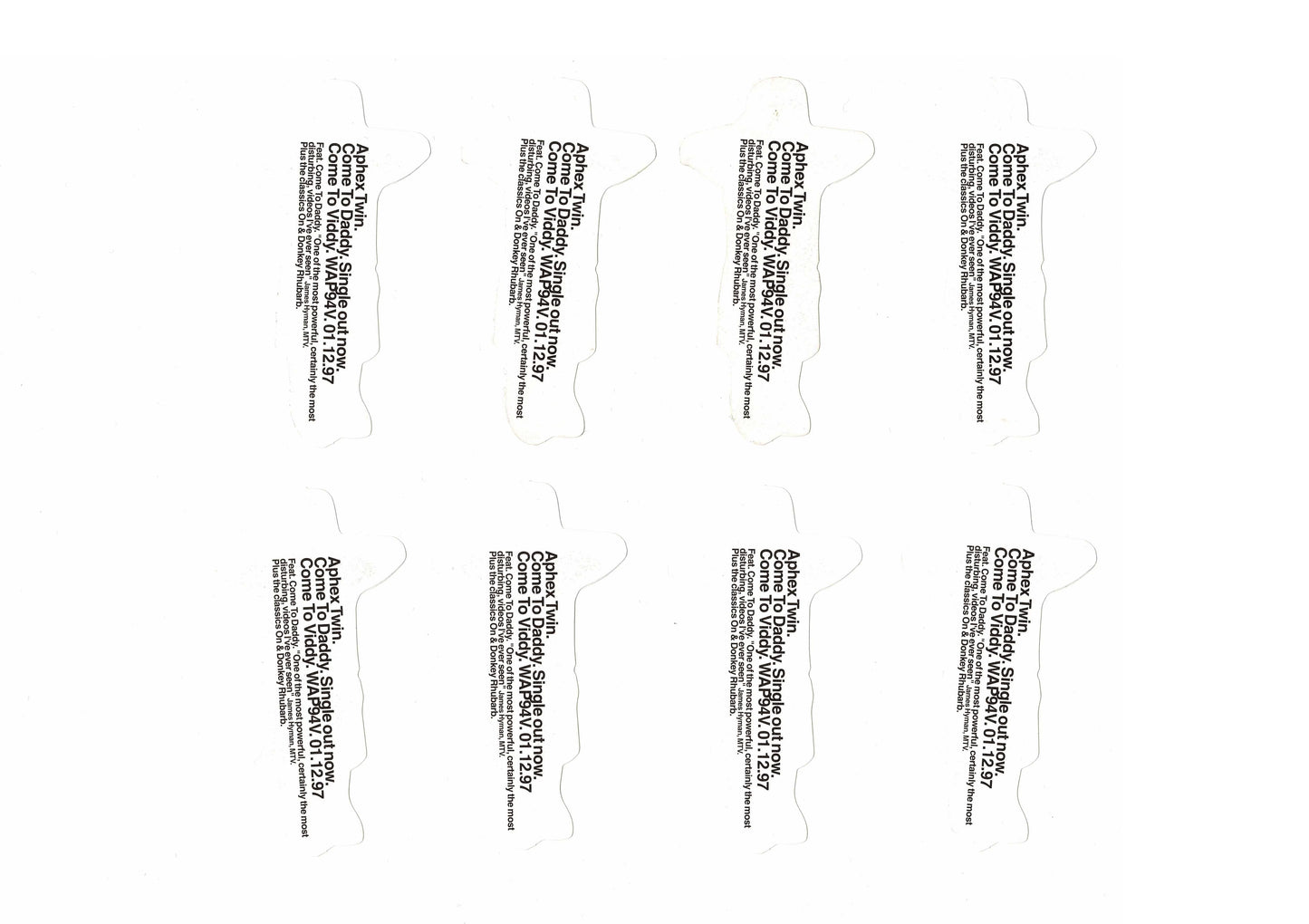 Warp - Aphex Twin, Come to Daddy - Set of 8 Stickers